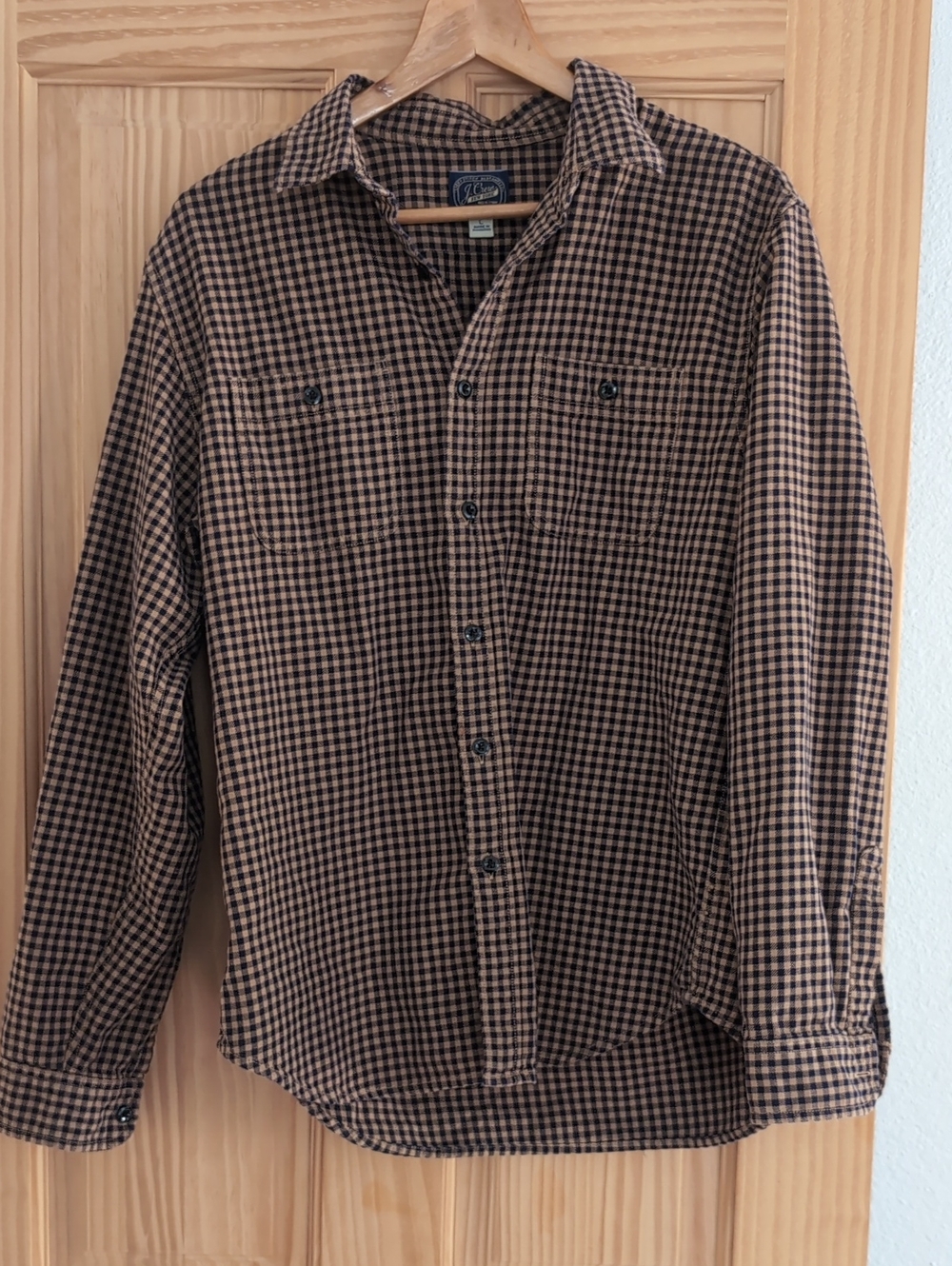 J Crew Tan And Navy Check Heavyweight Button Up Shirt L